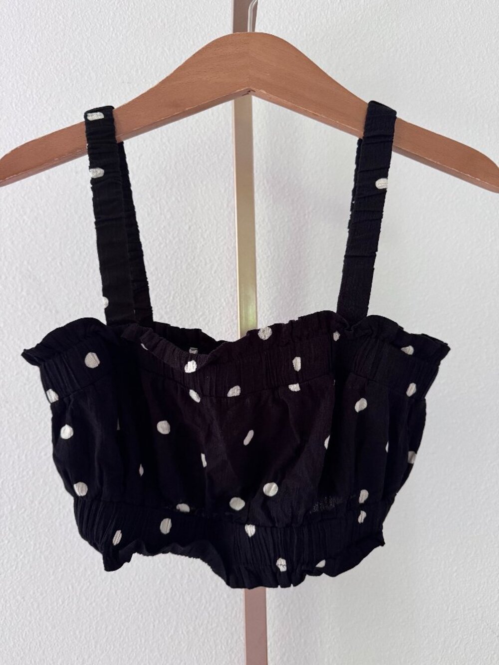 H&M Polka Dot Crop Top XS Black White Puff Sleeve Coquette French Girl